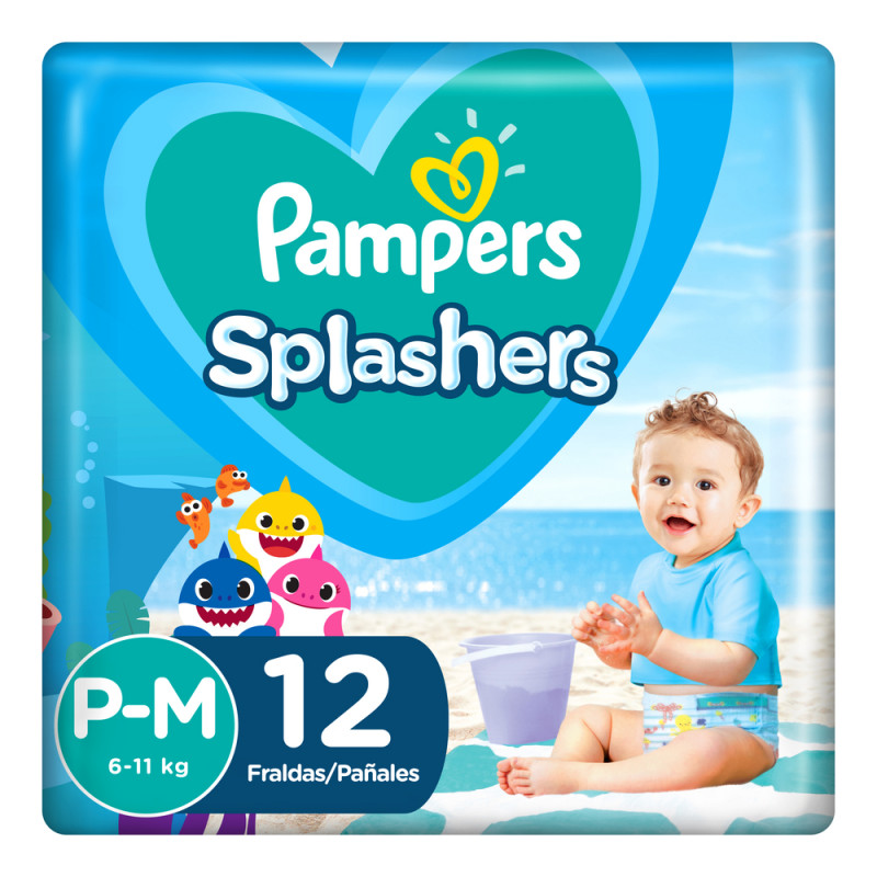 Pampers Baby Shark Splashers Trajes Baño P-M x12