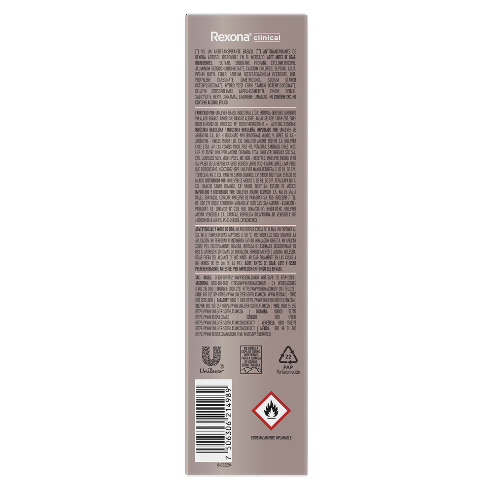 Rexona Antitranspirante en Aerosol Clinical Classic 150 ml