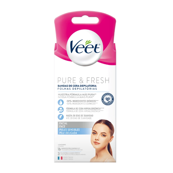 Veet Sensible Pure y Fresh Rostro Banda Depilatoria x16