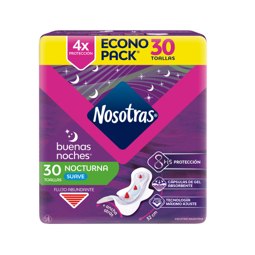 Nosotras Buenas Noches Suave Toallitas x30