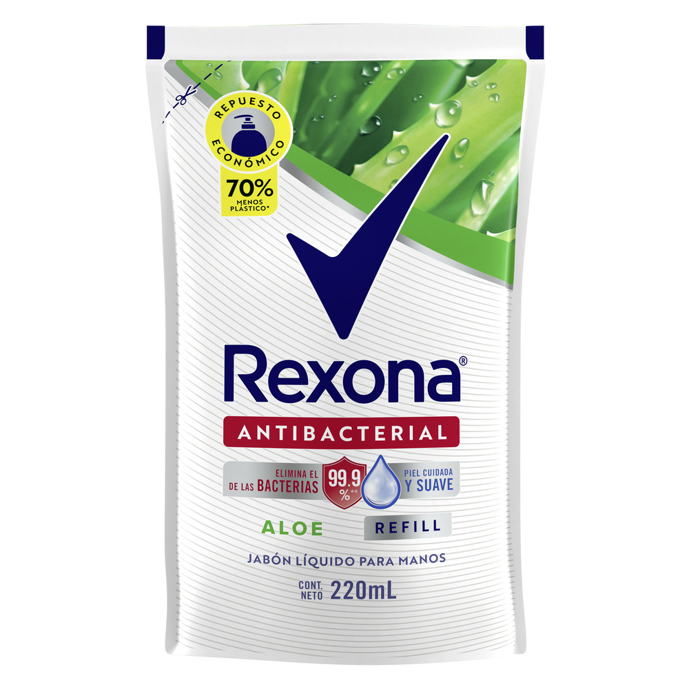 Rexona Jabón Liquido para Antibacterial Aloe Recarga Económica 220 ml