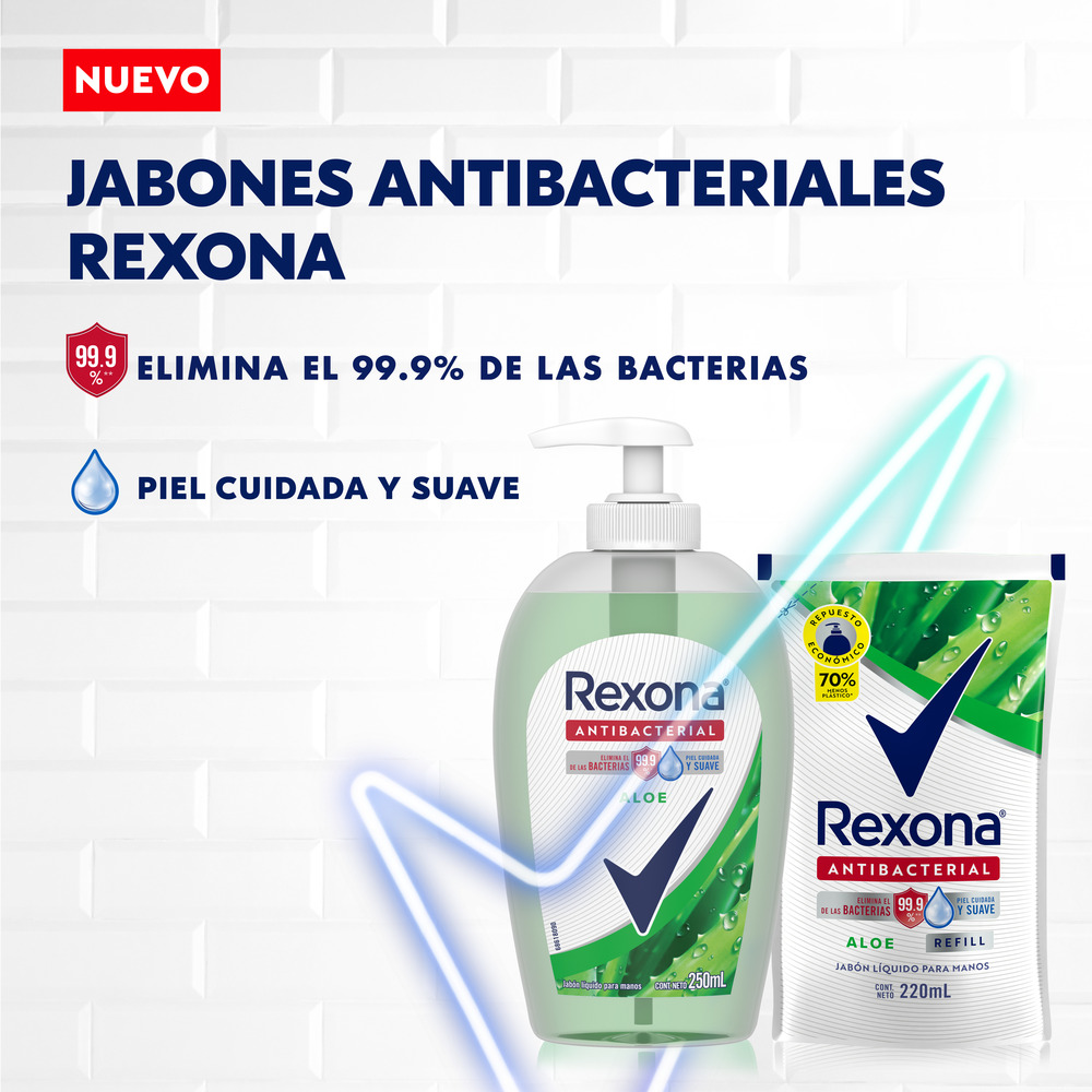 Rexona Jabón Liquido para Antibacterial Aloe Recarga Económica 220 ml