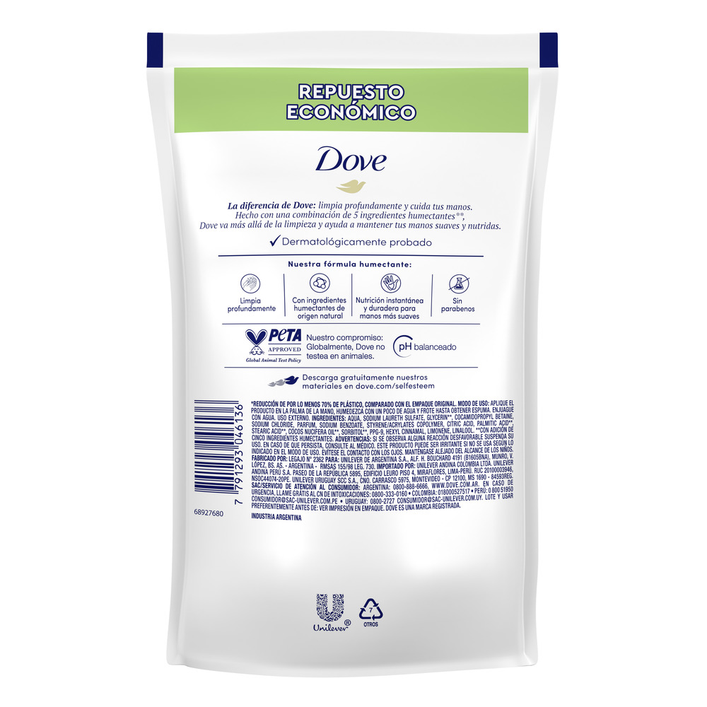 Dove Jabón Liquido para Manos Nutrición Profunda Refill 220 ml