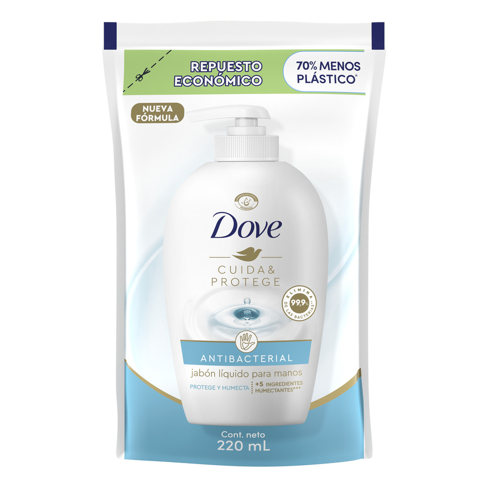 Dove Jabón Liquido para Manos Antibacterial Cuida y Protege Refill 220 ml
