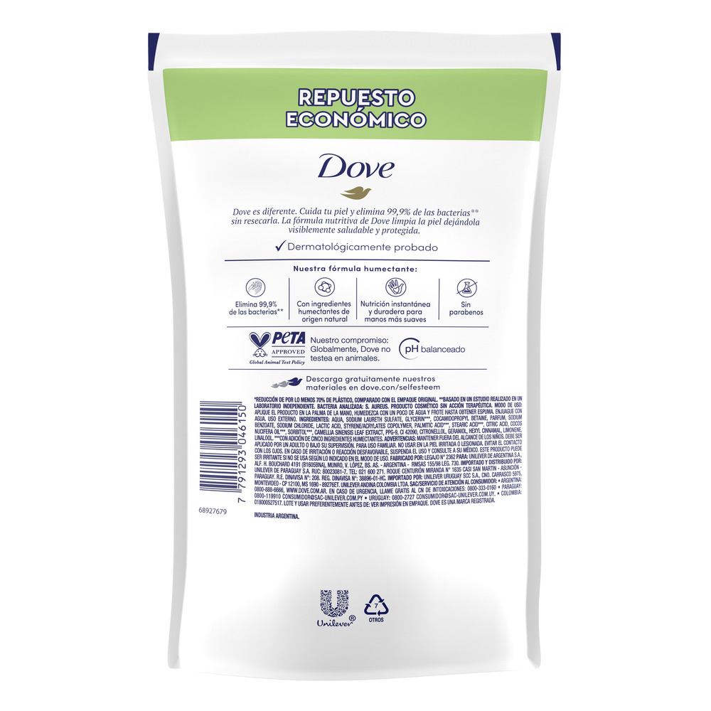 Dove Jabón Liquido para Manos Antibacterial Cuida y Protege Refill 220 ml