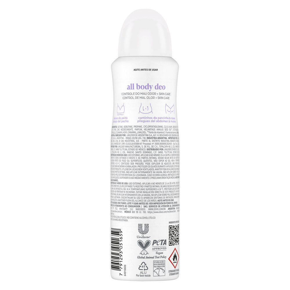 Dove Desodorante en Aerosol para Todo el Cuerpo All Body Lavender y Camomile 150 ml