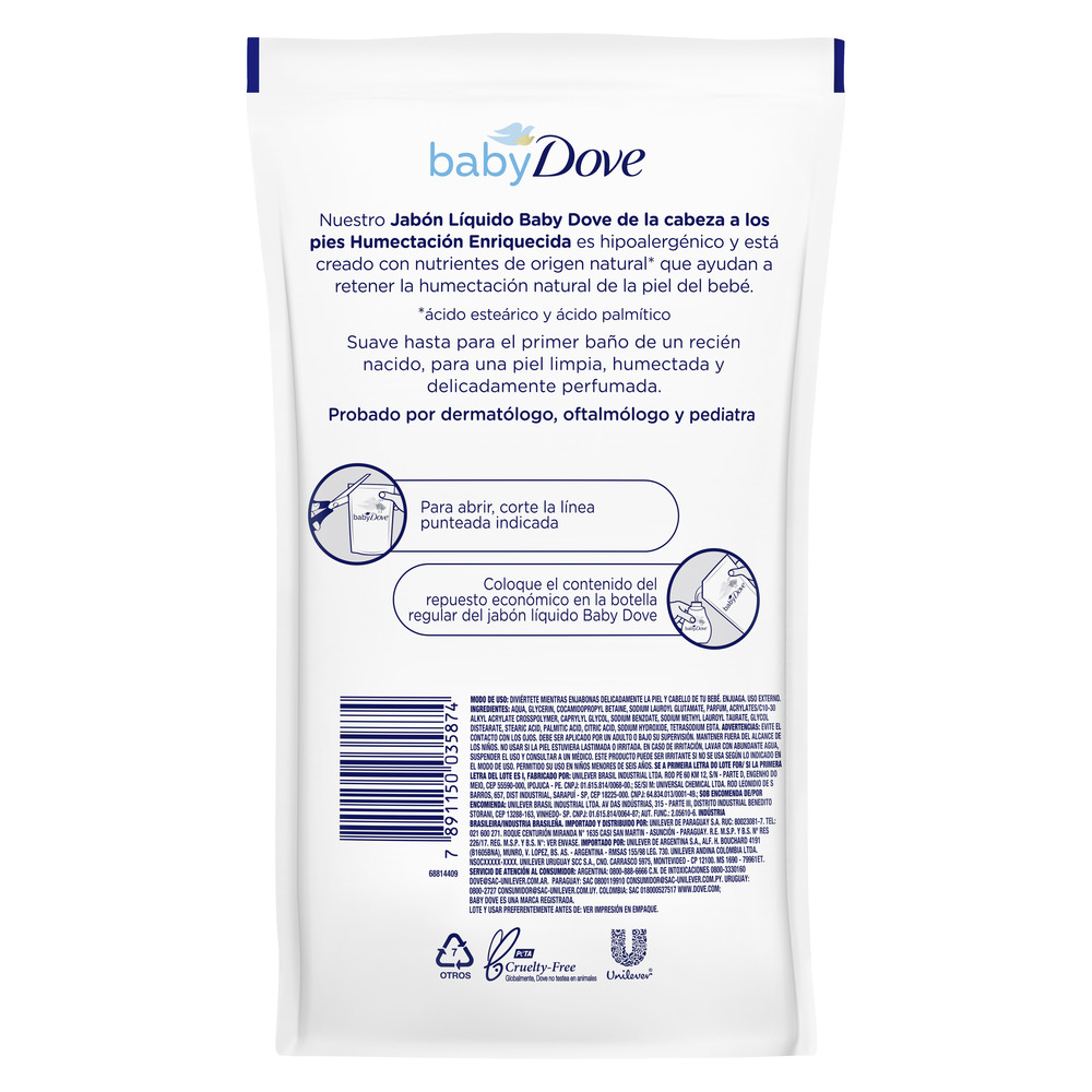 Dove Jabón Liquido Corporal Humectación Enriquecida Refill 180 ml