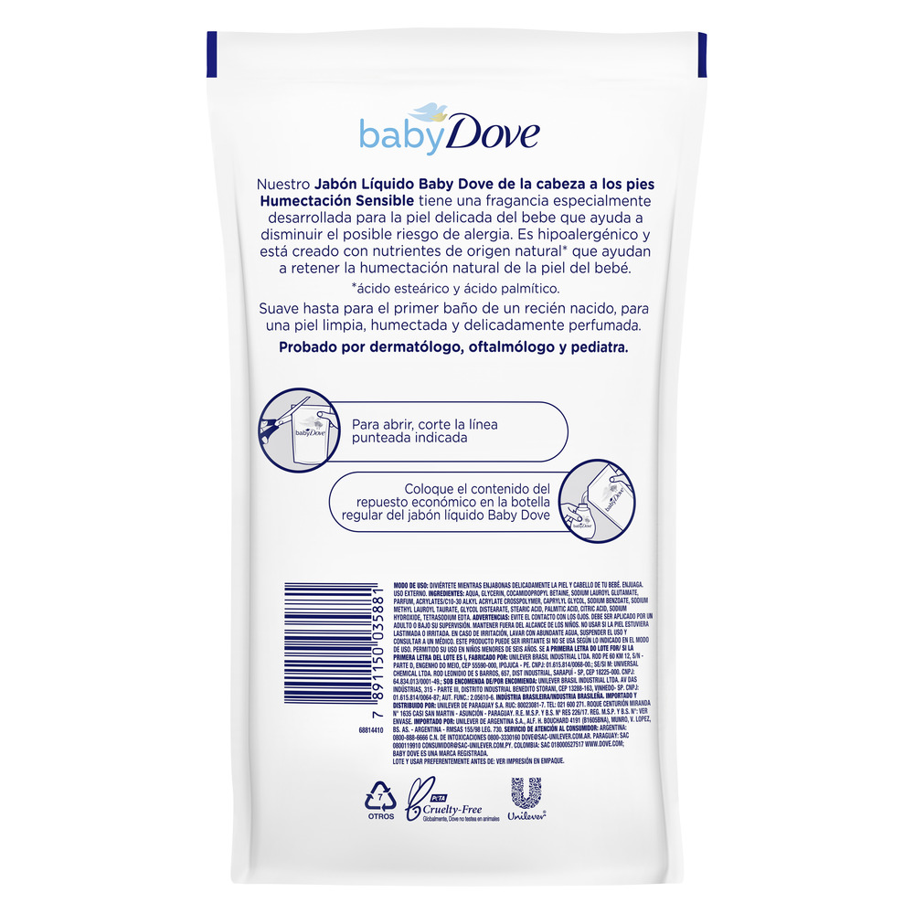 Dove Jabón Liquido Corporal Baby Humectación Sensible Refill 180 ml