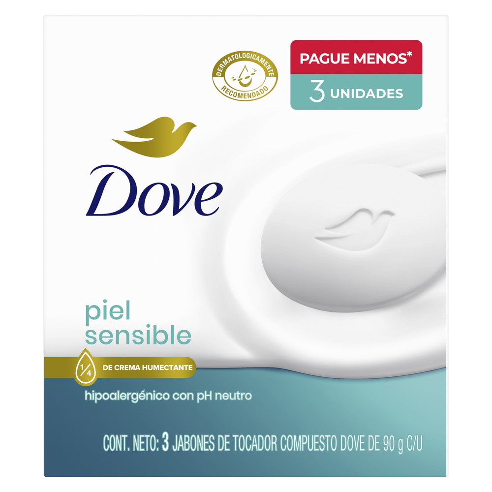 Dove Jabón en Barra Piel Sensible Pack de 3 90 g