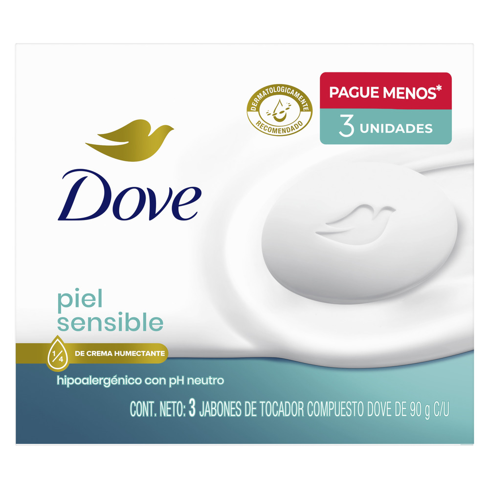 Dove Jabón en Barra Piel Sensible Pack de 3 90 g